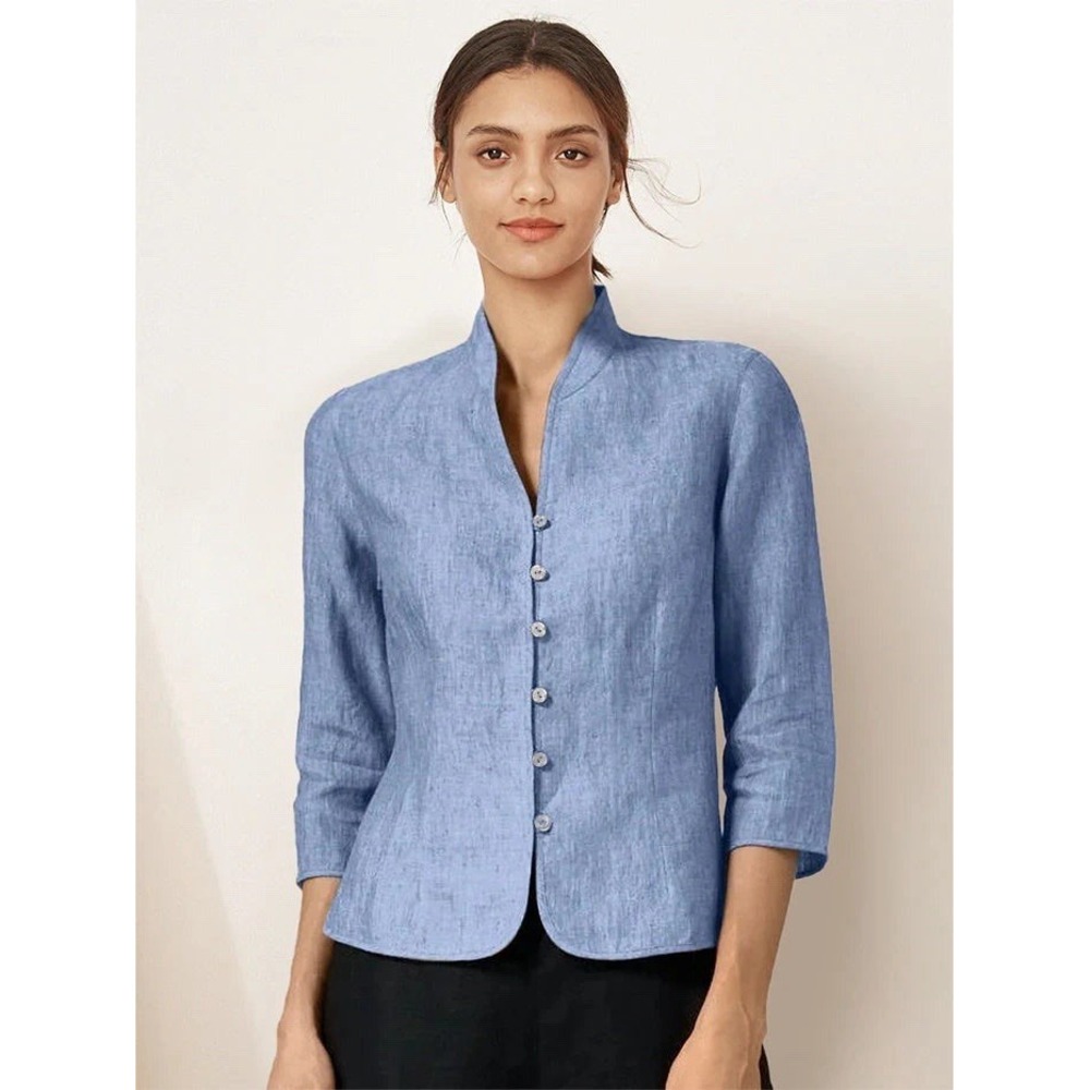 Lintico Amelia 100% European Linen Button Fitted Jacket Top Sz M Powder Blue